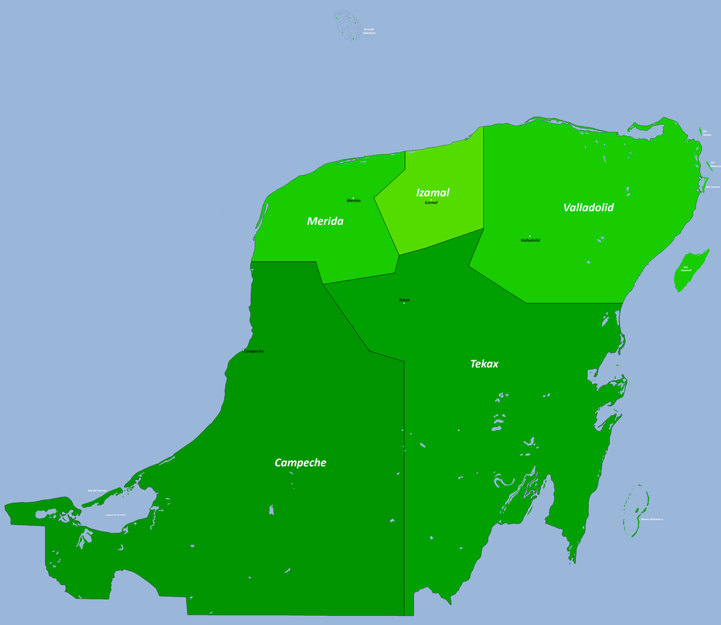Mapa que refleja la división política de la primera república de Yucatán.