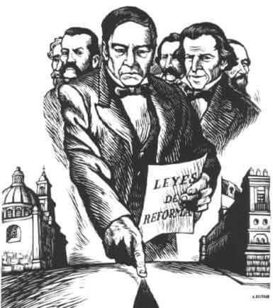 Dibujo que representa las famosas Leyes de Reforma