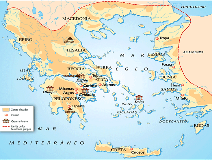 Mapa de la Antigua Grecia.