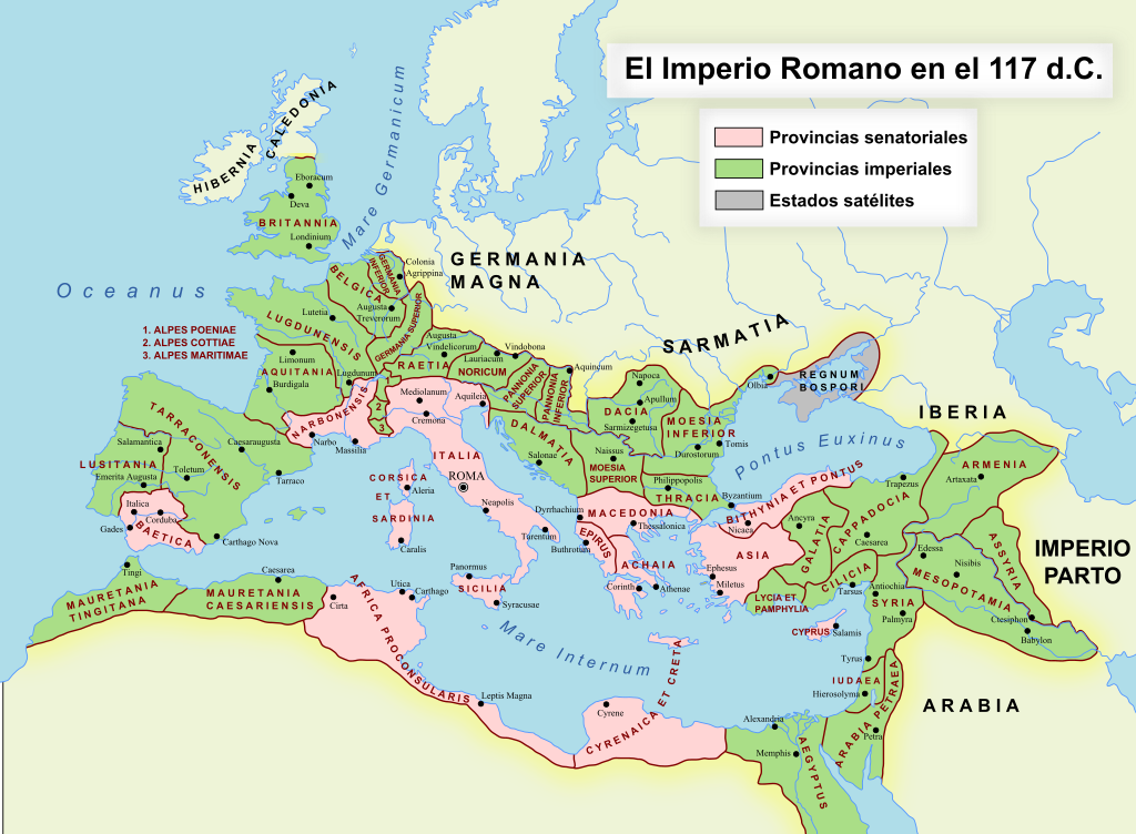 Máxima extensión del Imperio Romano.