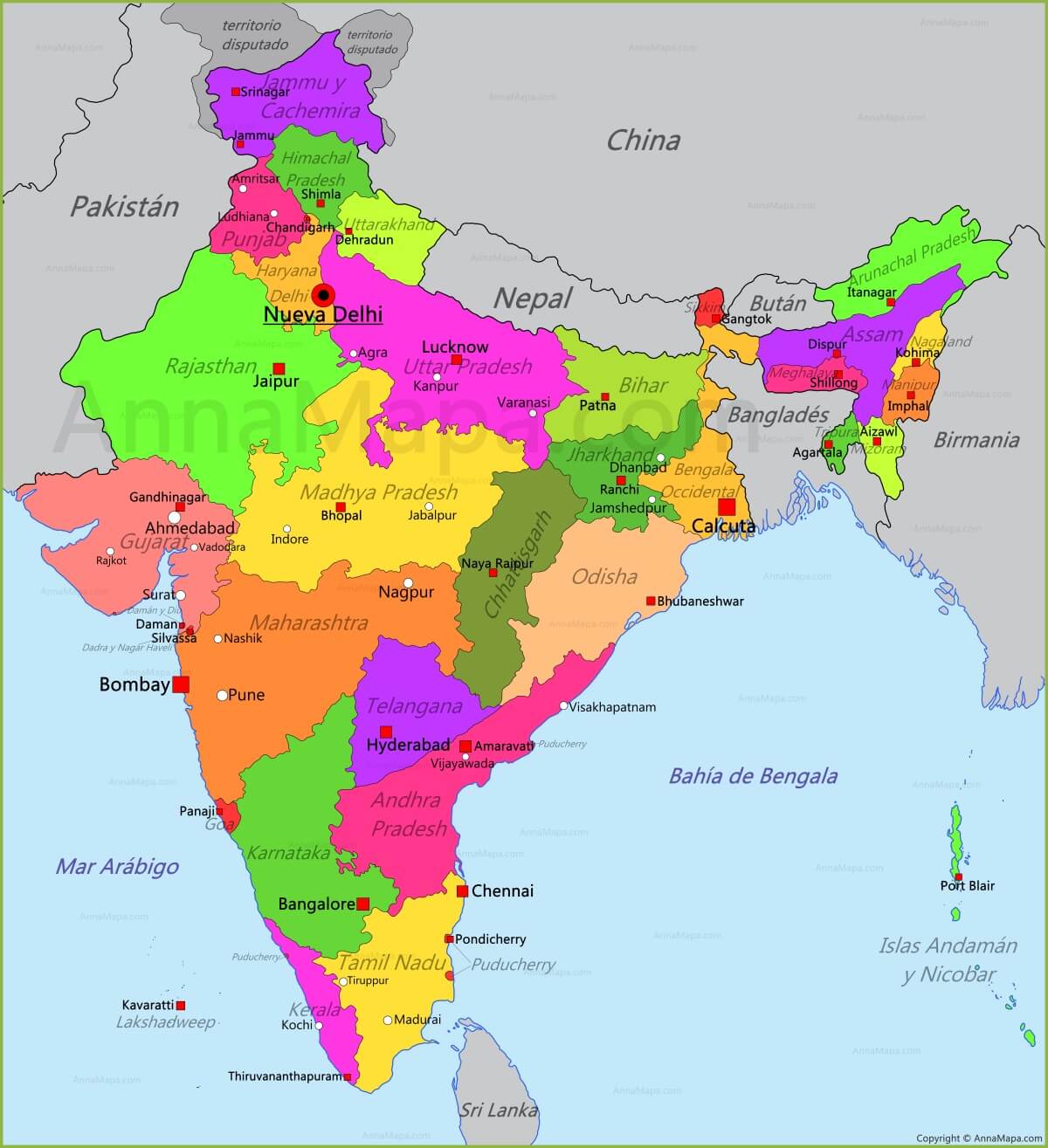 Mapa actual de la india.