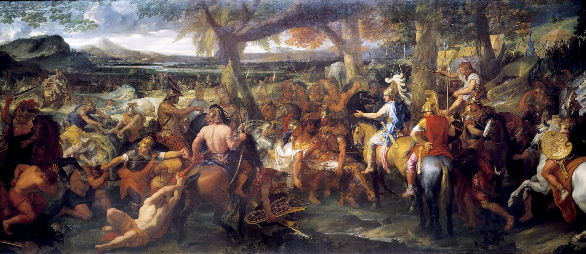Pintura de Charles Le Brun mostrando a Alejandro y Porus durante la batalla del Hidaspes.