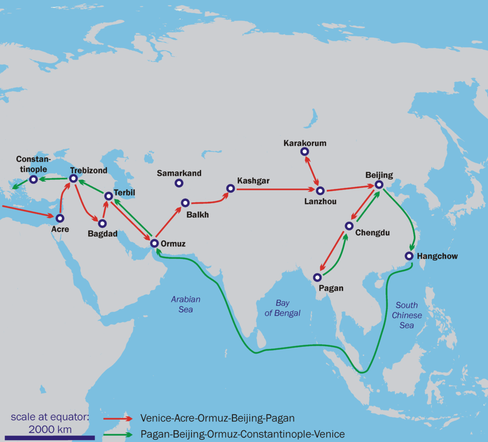 Ruta de Marco Polo en sus viajes. 