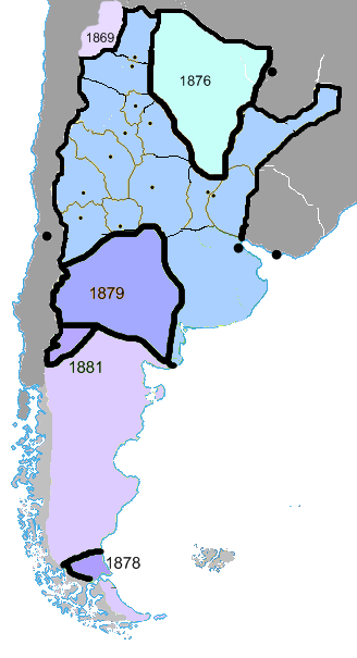Territorio de la Argentina controlado efectivamente por el estado antes de la primera presidencia de Julio Argentino Roca (1880-1886).