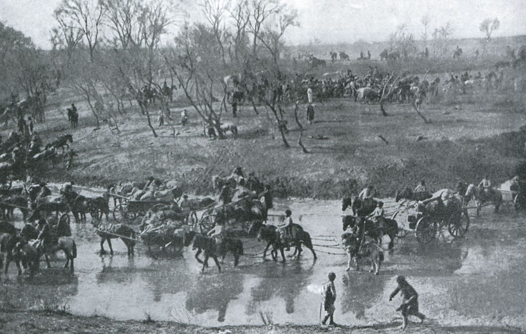 Retirada de las tropas rusas tras la batalla de Mukden, en 1905